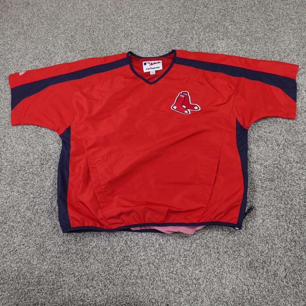 VTG Boston Red Sox Jacket Mens L Red Majestic Baseball MLB Coach Windbreaker 80s